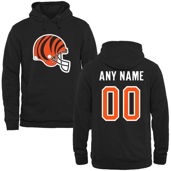 Men Cincinnati Bengals Black Custom Name & Number Helmet Pullover Hoodie